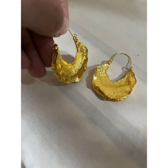 Chunky gold hoops big vintage style gold earring geometric gold earring , - Picture 4 of 6